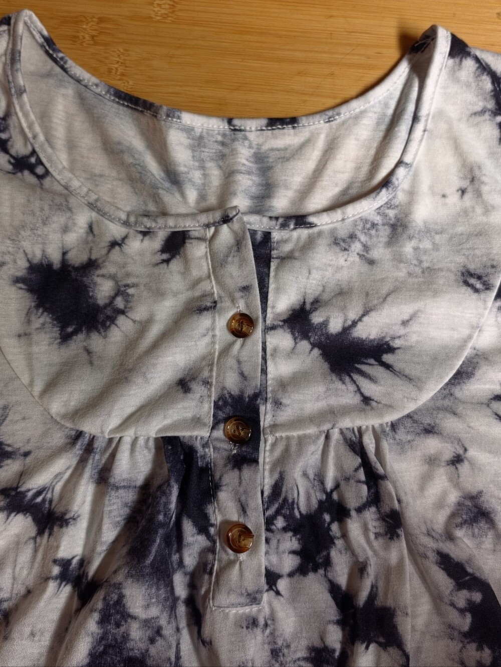 New Black White Crystal Wash Tie Dye Pleated Tunic Top 3XL Boho Casual